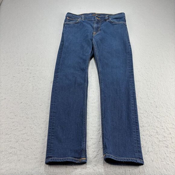 Nudie‎ Jeans Mens 33x30 (31x27) Blue Thin Finn Slim Straight Denim - Picture 1 of 12